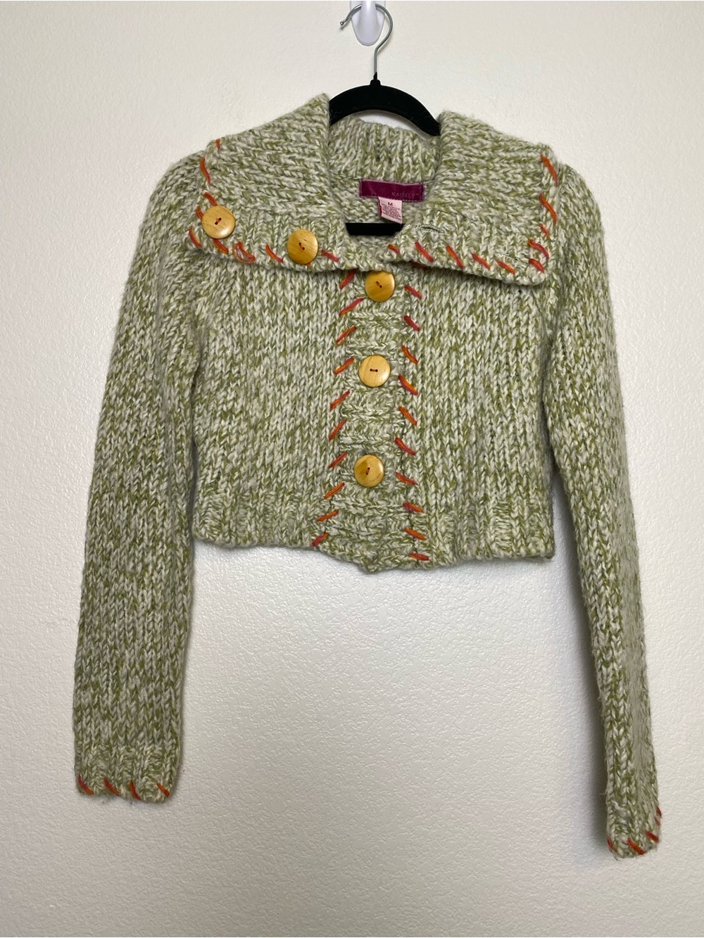 Kaisely Green Marled Chunky Knit Cropped Cardigan Size M EUC